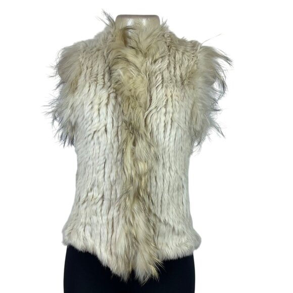 Love Token Womens Ivory Rabbit & Raccoon Fur Vest Size S Chic Real Fur Knit Trim - Picture 1 of 7